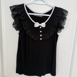 Elegant Black and White Ruffled Women's Top